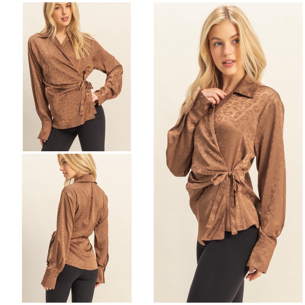 Elegant Brown Wrap Top
